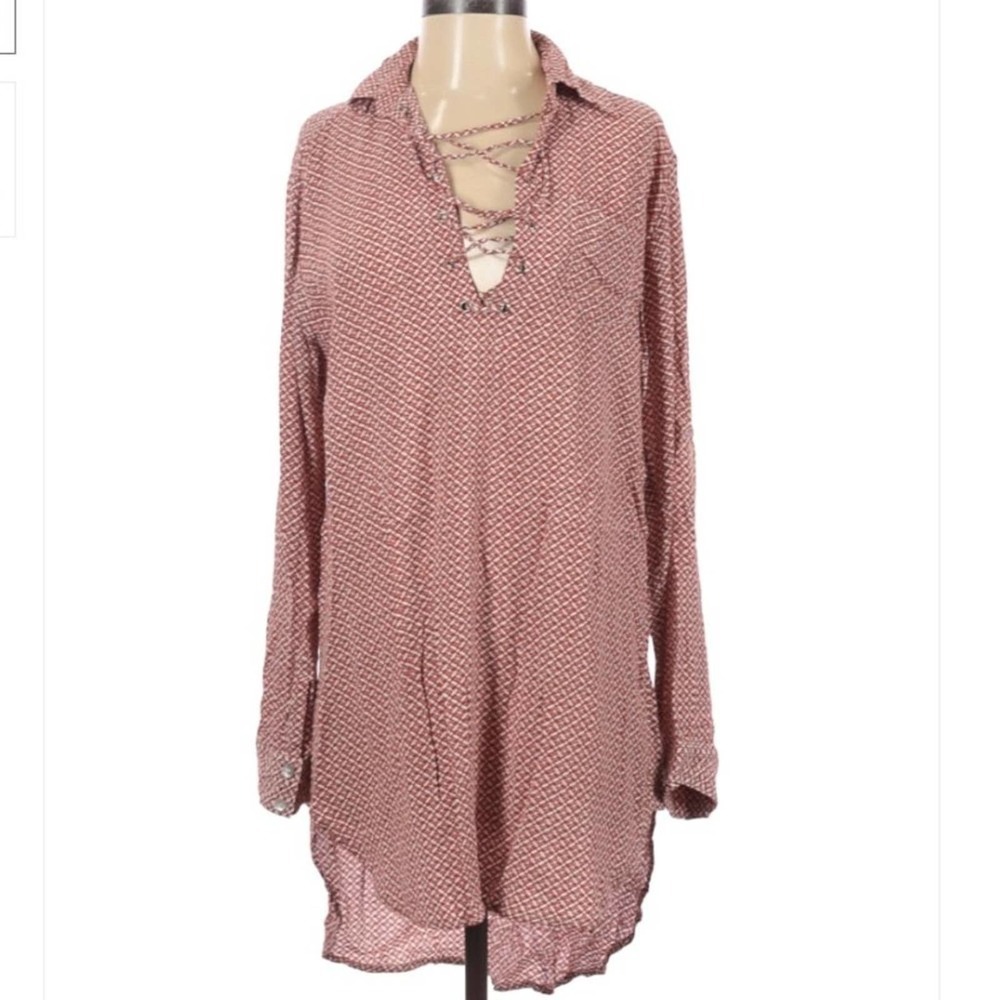Faithful the Brand Lace Up Long Sleeve Shirtdress XS